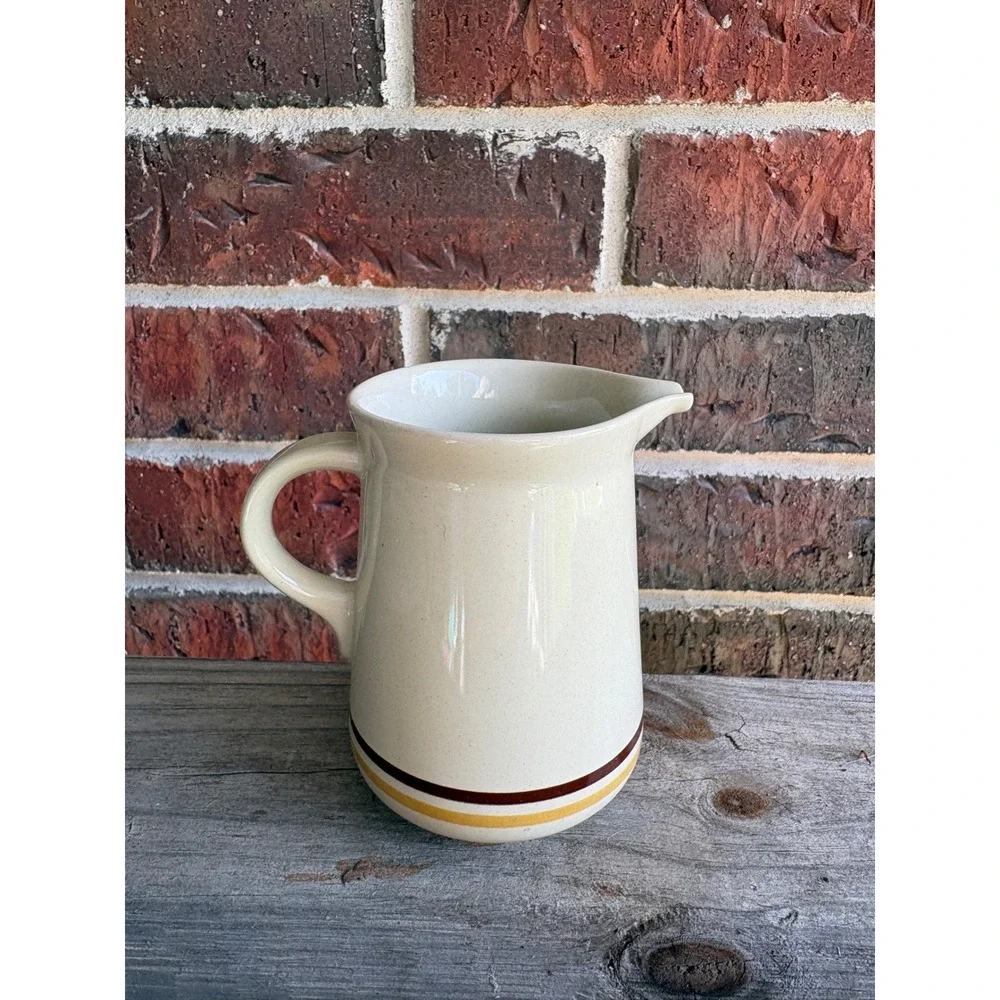 Vintage 1970s Stonecrest JI Sandpebbles Brown Creamer Pitcher Striped Korea 4